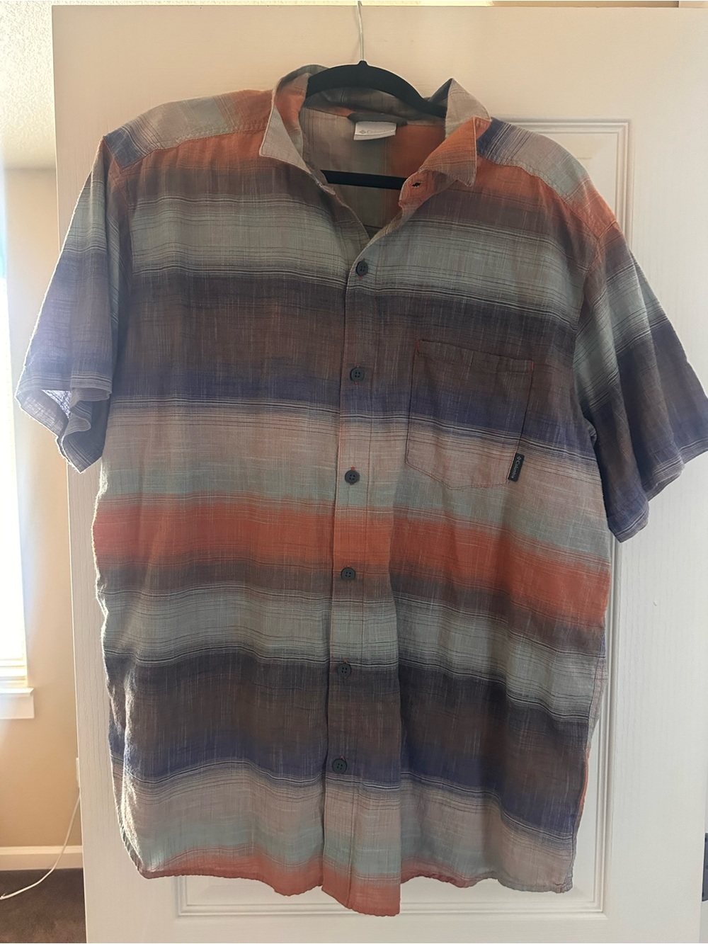 Columbia Men's Short-Sleeve Striped Casual Shirt - Rust & Blue